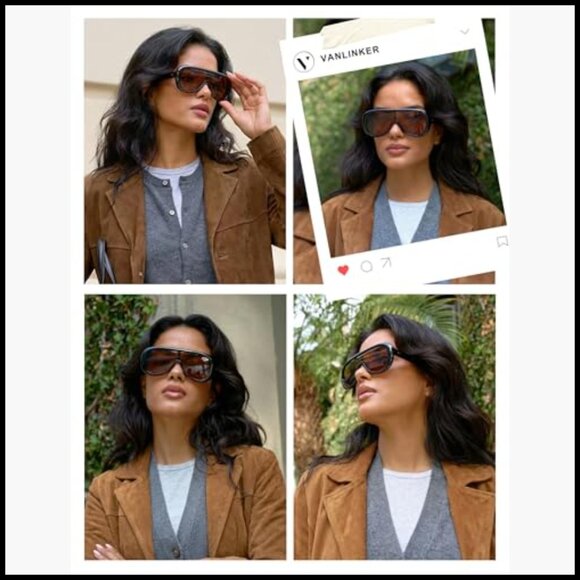 Oversized Aviator Square Sunglasses Polarized Lens Retro Futuristic Mask Shades main image 2